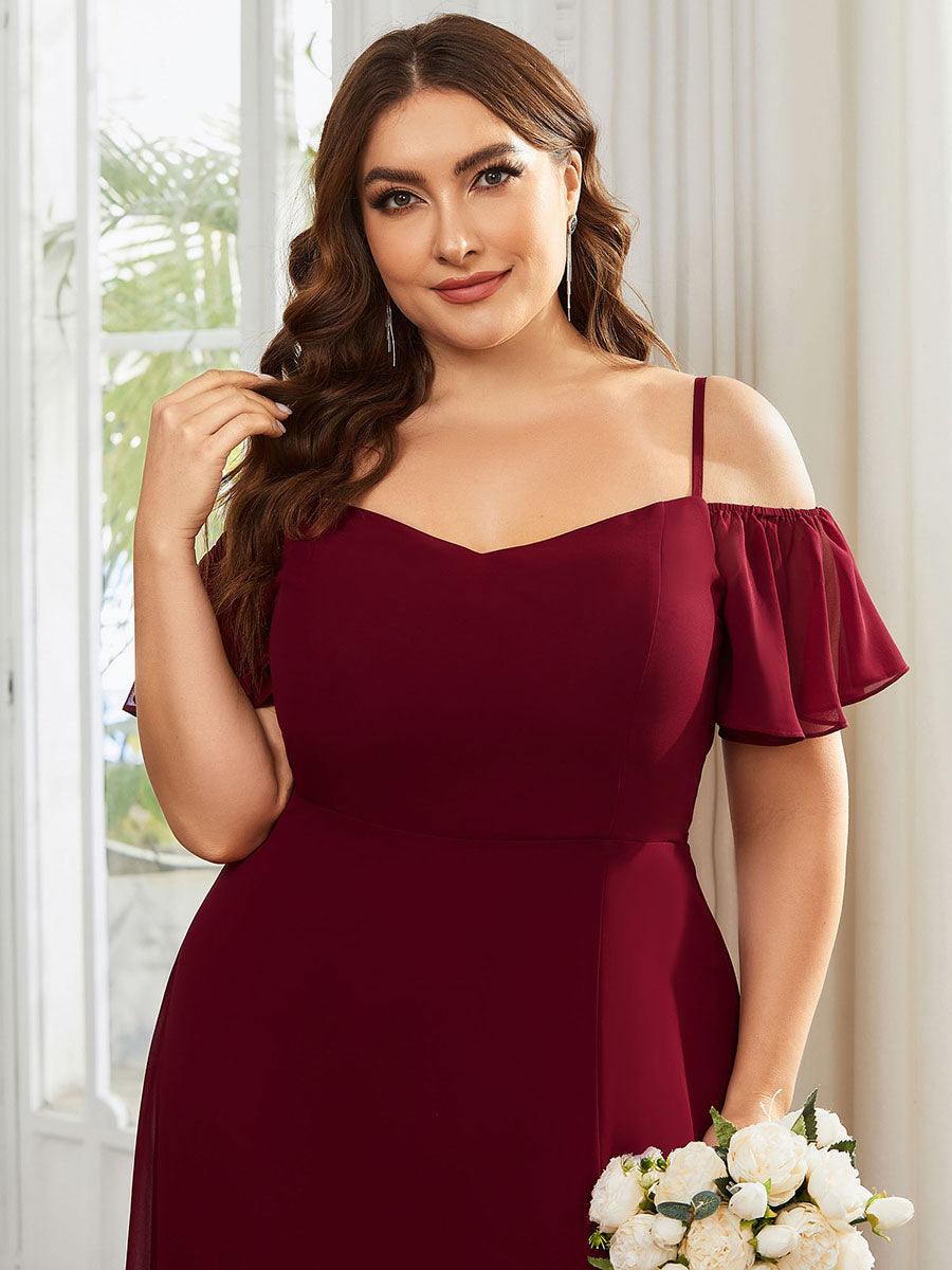 Robe de soirée à épaules dénudées et encolure en V taille Plus fente latérale #Couleur_Bordeaux