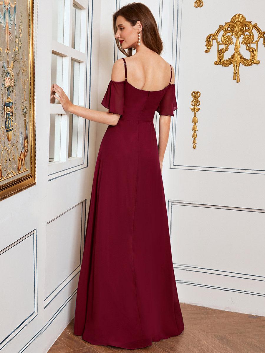 Robe Demoiselle d'Honneur sexy à épaules dénudées et à encolure en V #Couleur_Bordeaux