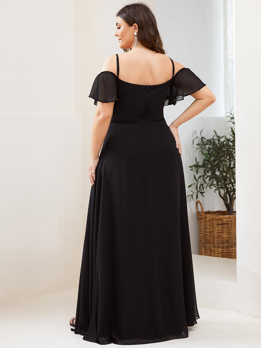 Robe de soirée à épaules dénudées et encolure en V taille Plus fente latérale #Couleur_Noir