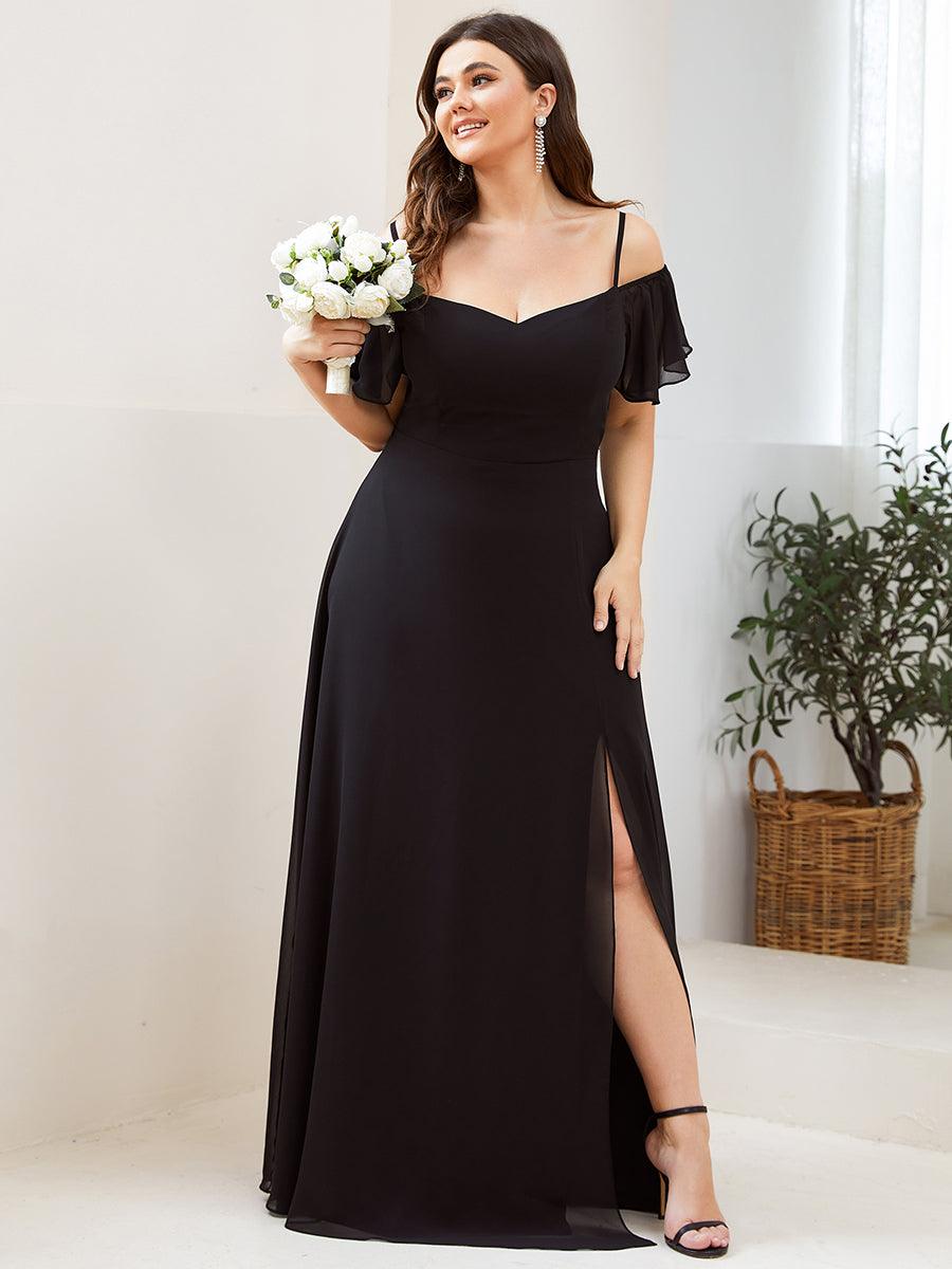Robe de soirée à épaules dénudées et encolure en V taille Plus fente latérale #Couleur_Noir