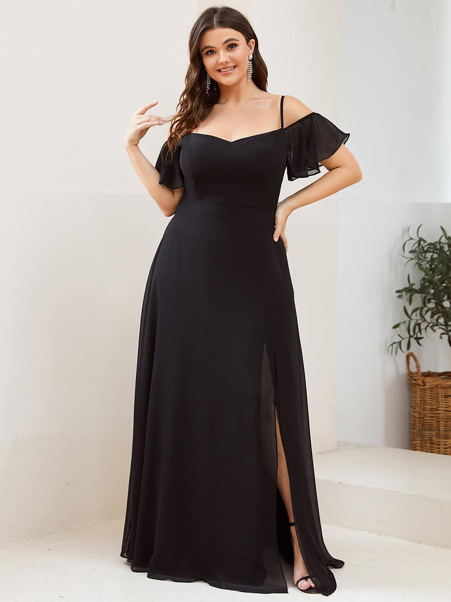 Robe de soirée à épaules dénudées et encolure en V taille Plus fente latérale #Couleur_Noir
