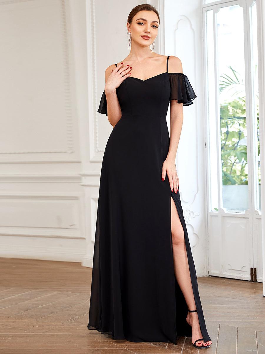 Robe Demoiselle d'Honneur sexy à épaules dénudées et à encolure en V #Couleur_Noir