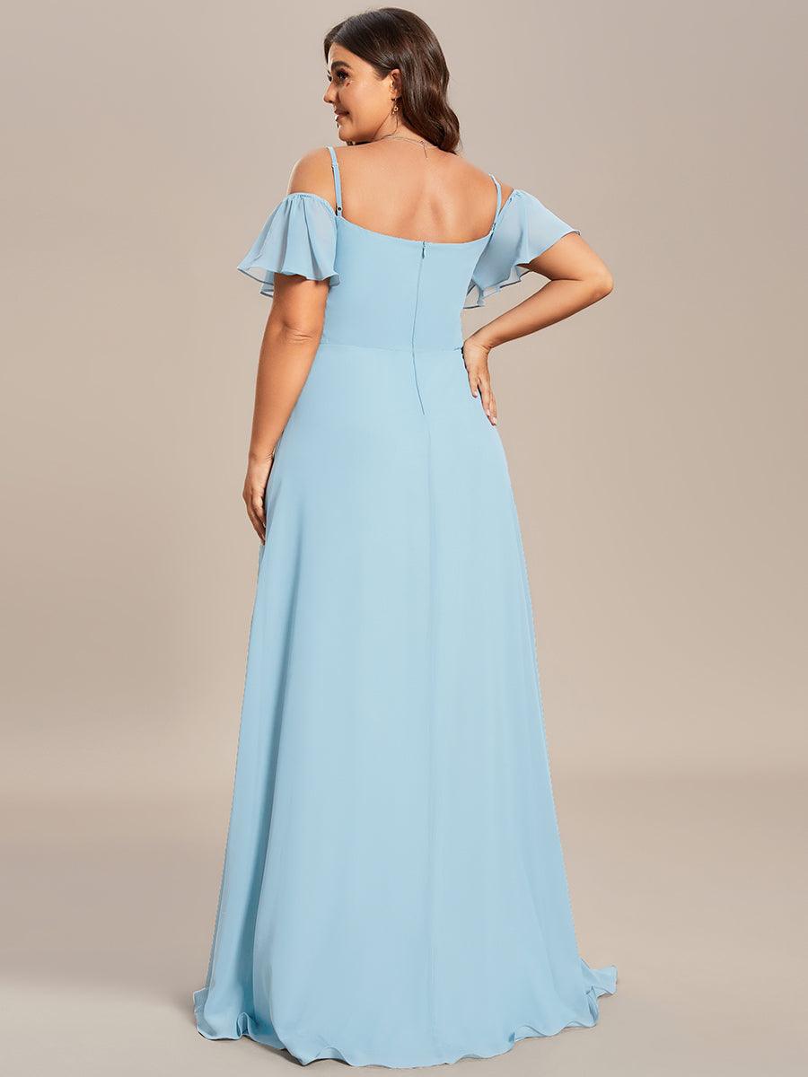 Robe de soirée à épaules dénudées et encolure en V taille Plus fente latérale #Couleur_Bleu Ciel