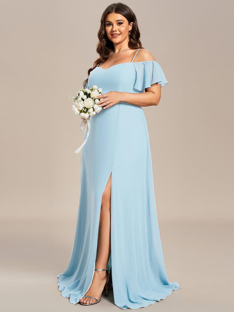 Robe de soirée à épaules dénudées et encolure en V taille Plus fente latérale #Couleur_Bleu Ciel