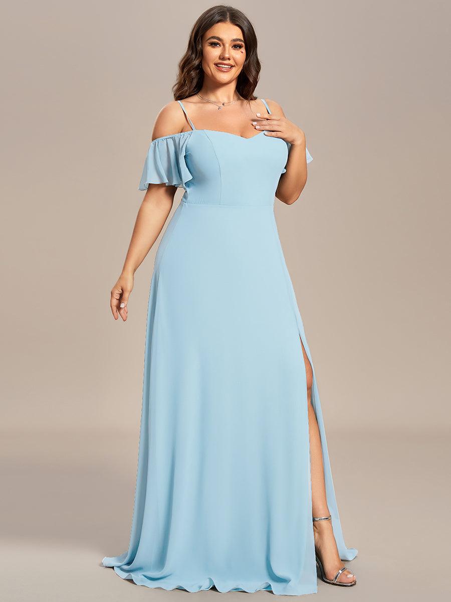 Robe de soirée à épaules dénudées et encolure en V taille Plus fente latérale #Couleur_Bleu Ciel
