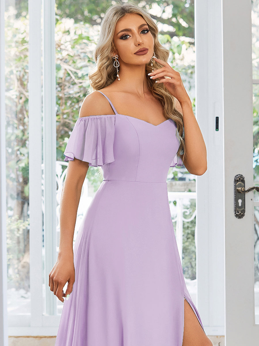 Robe Demoiselle d'Honneur sexy à épaules dénudées et à encolure en V #Couleur_Lilas Givré