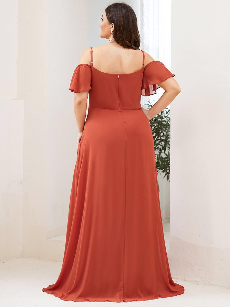 Robe Demoiselle d'Honneur sexy à épaules dénudées et à encolure en V #Couleur_Burnt orange