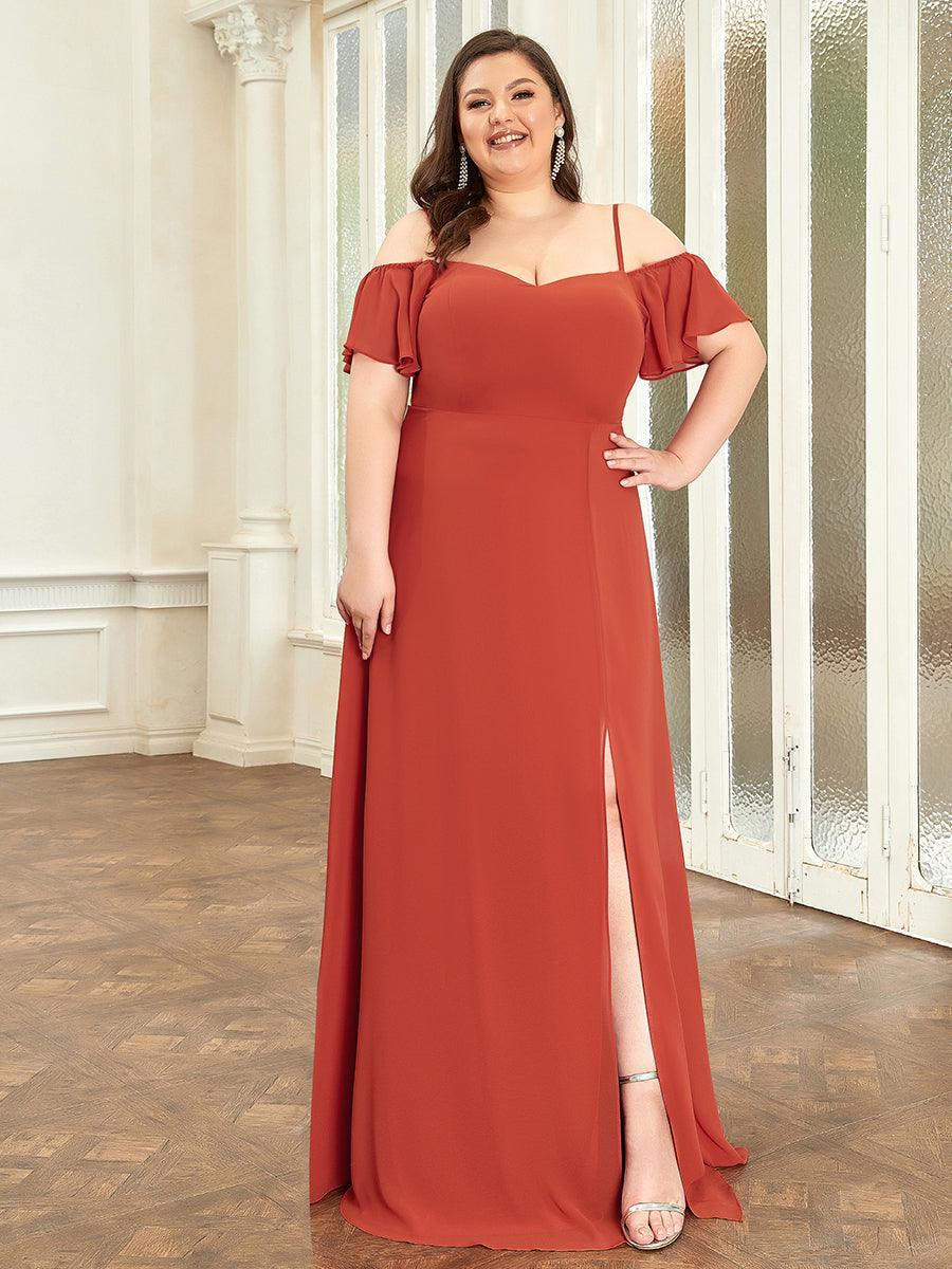 Robe de soirée à épaules dénudées et encolure en V taille Plus fente latérale #Couleur_Burnt orange