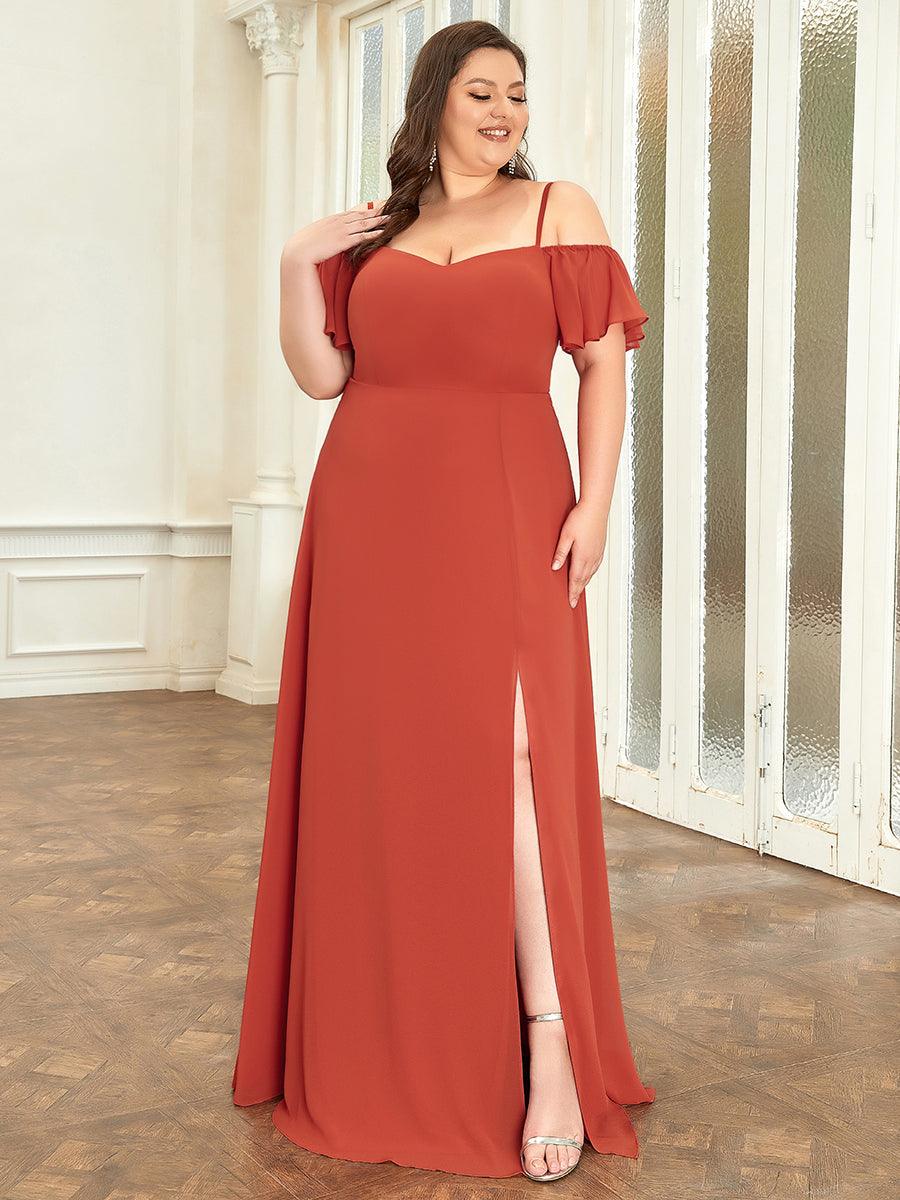 Robe de soirée à épaules dénudées et encolure en V taille Plus fente latérale #Couleur_Burnt orange