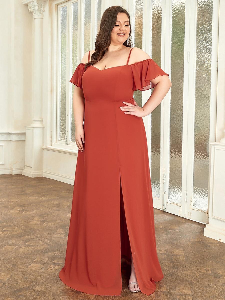 Robe de soirée à épaules dénudées et encolure en V taille Plus fente latérale #Couleur_Burnt orange