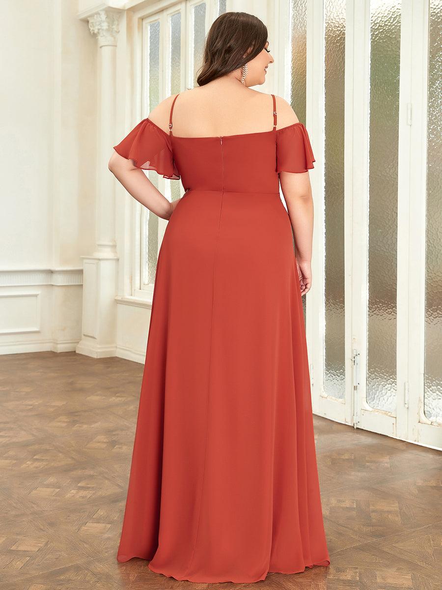 Robe de soirée à épaules dénudées et encolure en V taille Plus fente latérale #Couleur_Burnt orange