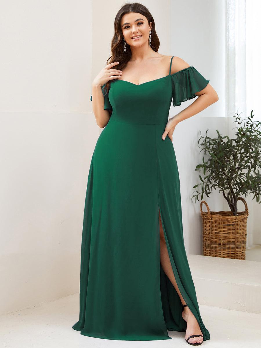 Robe Demoiselle d'Honneur sexy à épaules dénudées et à encolure en V #Couleur_Vert Fonce