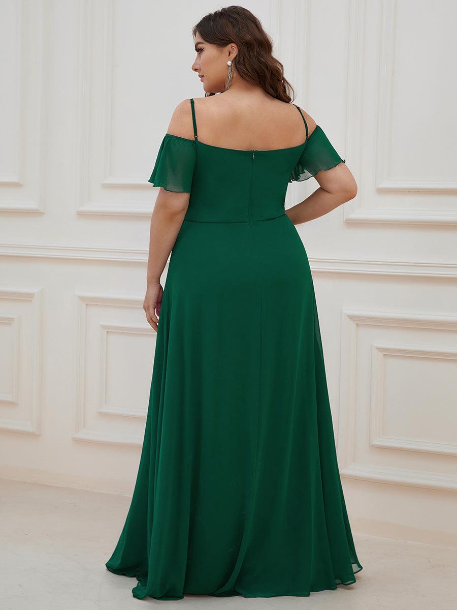 Robe de soirée à épaules dénudées et encolure en V taille Plus fente latérale #Couleur_Vert Fonce