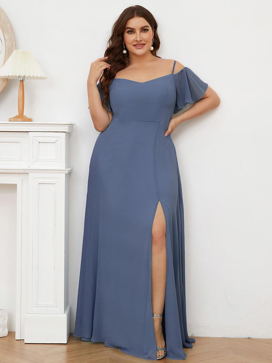 Robe Demoiselle d'Honneur sexy à épaules dénudées et à encolure en V #Couleur_Marine Fume