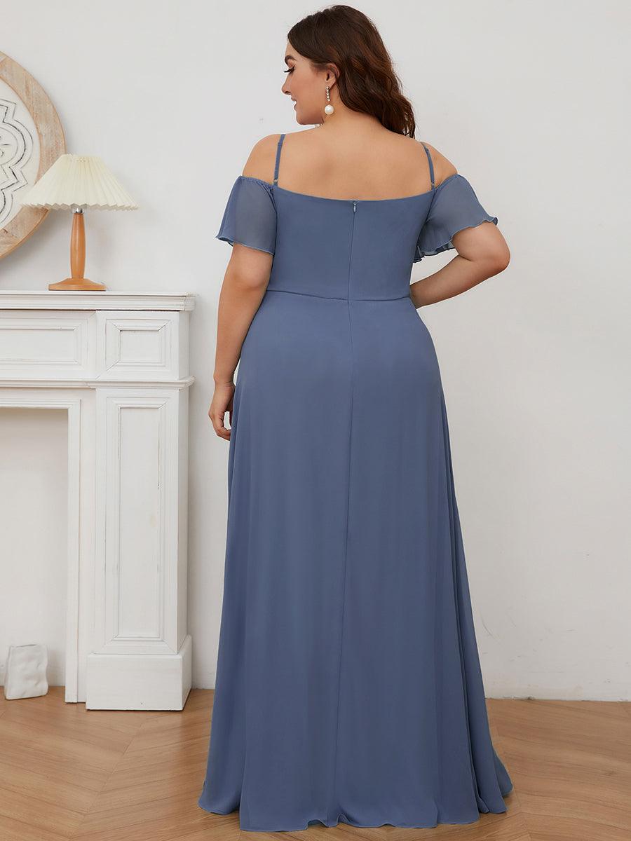 Robe Demoiselle d'Honneur sexy à épaules dénudées et à encolure en V #Couleur_Marine Fume