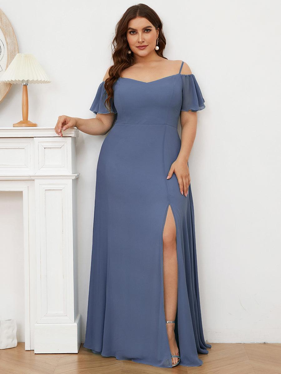 Robe Demoiselle d'Honneur sexy à épaules dénudées et à encolure en V #Couleur_Marine Fume