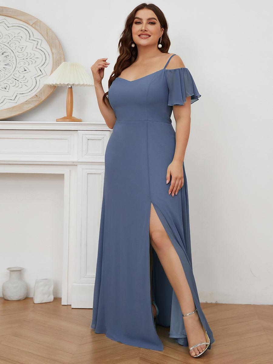 Robe invitée mariage fendue été sexy à épaules dénudées #Couleur_Marine Fume