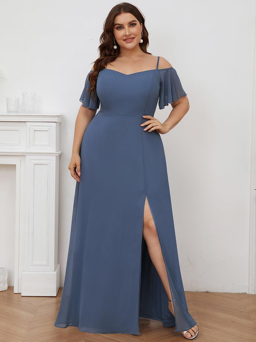 Robe invitée mariage fendue été sexy à épaules dénudées #Couleur_Marine Fume