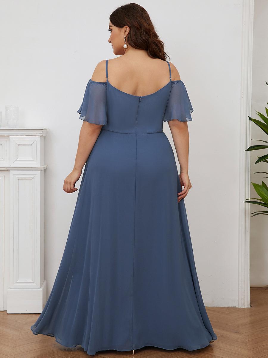 Robe de soirée à épaules dénudées et encolure en V taille Plus fente latérale #Couleur_Marine Fume