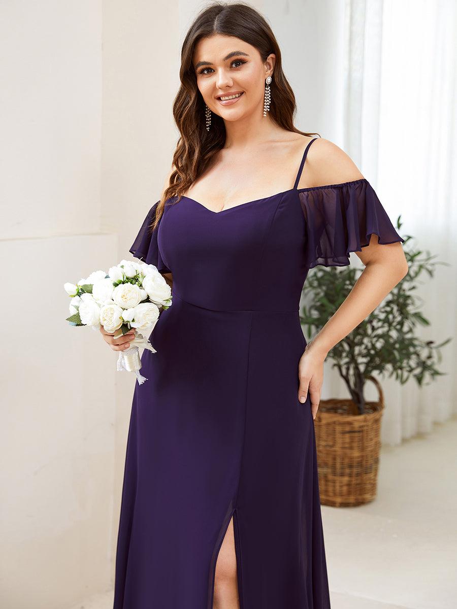 Robe de soirée à épaules dénudées et encolure en V taille Plus fente latérale #Couleur_Violet Fonce