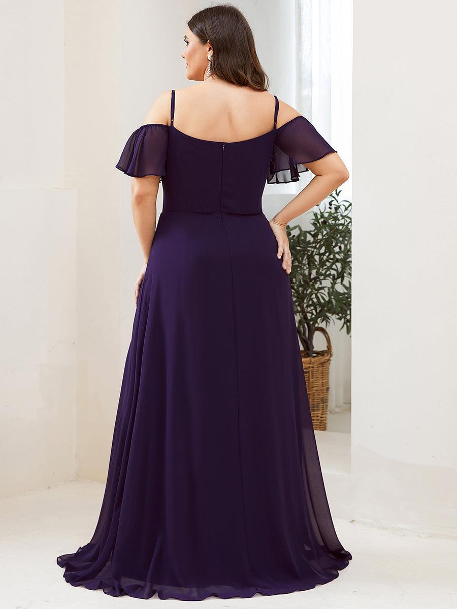 Robe de soirée à épaules dénudées et encolure en V taille Plus fente latérale #Couleur_Violet Fonce