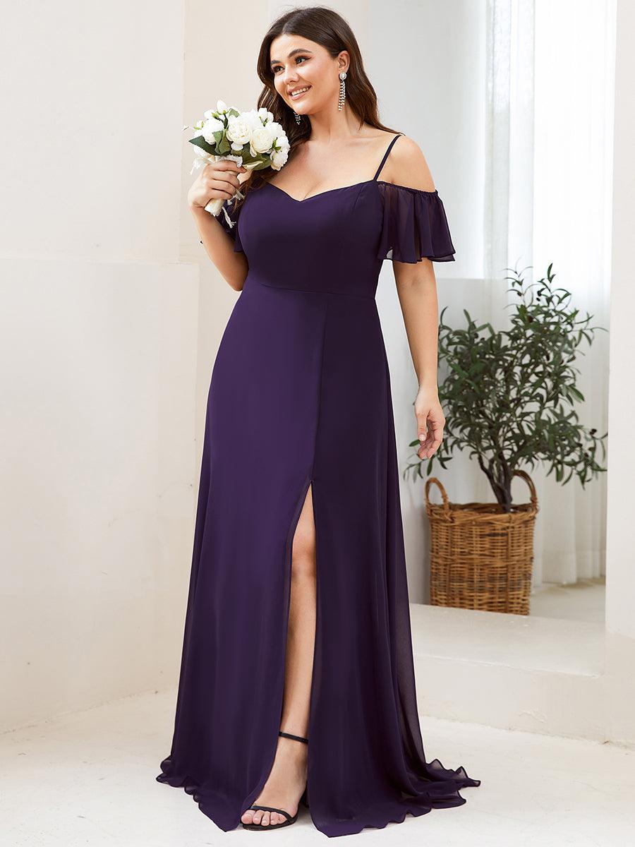 Robe de soirée à épaules dénudées et encolure en V taille Plus fente latérale #Couleur_Violet Fonce