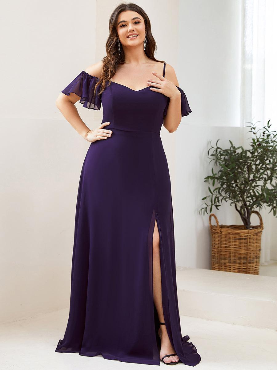 Robe de soirée à épaules dénudées et encolure en V taille Plus fente latérale #Couleur_Violet Fonce