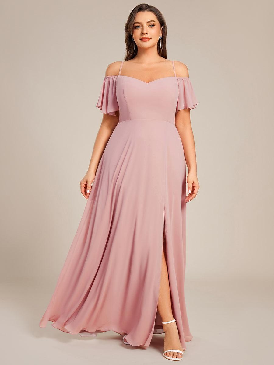 Robe Demoiselle d'Honneur sexy à épaules dénudées et à encolure en V #Couleur_Rose fumee