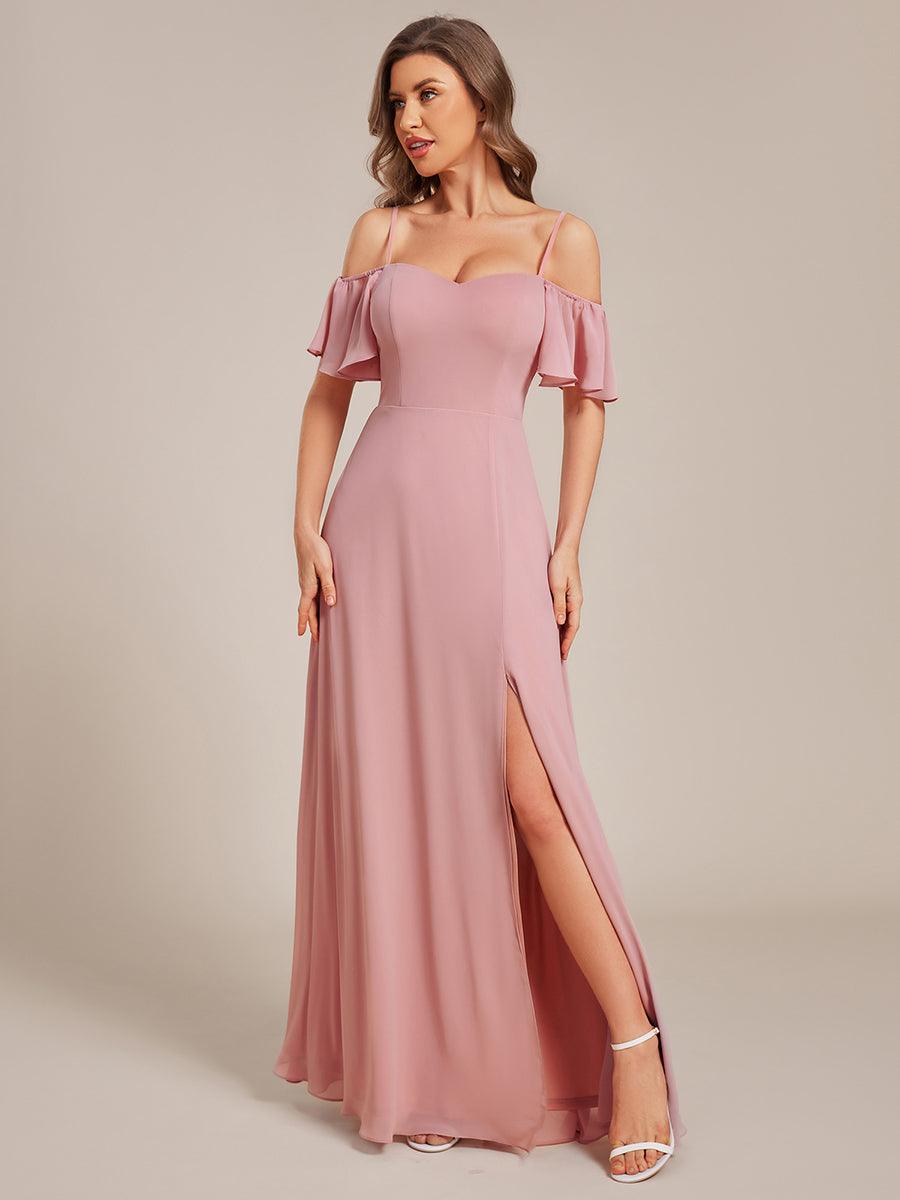 Robe Demoiselle d'Honneur sexy à épaules dénudées et à encolure en V #Couleur_Rose fumee