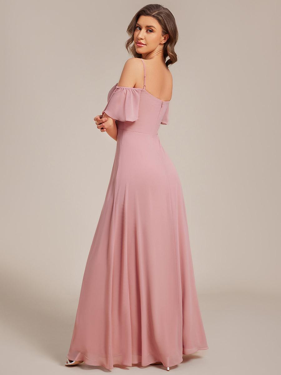 Robe Demoiselle d'Honneur sexy à épaules dénudées et à encolure en V #Couleur_Rose fumee