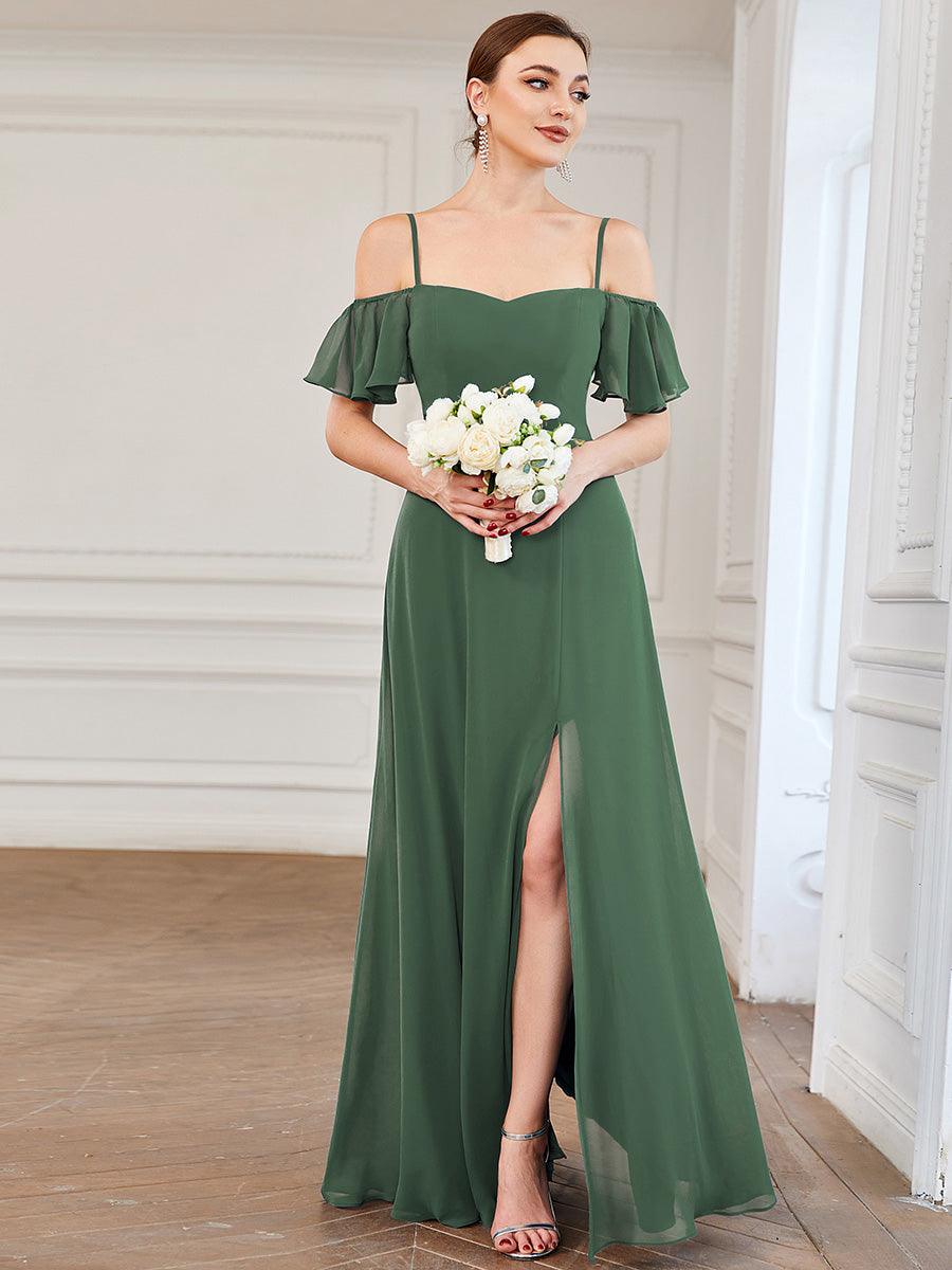 Robe Demoiselle d'Honneur sexy à épaules dénudées et à encolure en V #Couleur_Eucalyptus