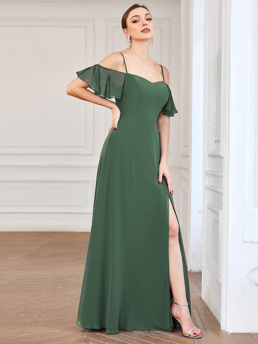 Robe Demoiselle d'Honneur sexy à épaules dénudées et à encolure en V #Couleur_Eucalyptus