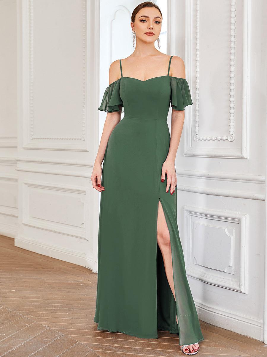 Robe Demoiselle d'Honneur sexy à épaules dénudées et à encolure en V #Couleur_Eucalyptus