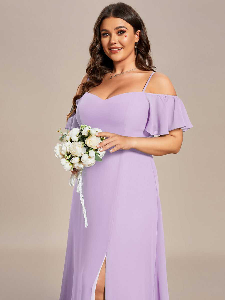 Robe d'invité de mariage trapèze en mousseline fluide à encolure ronde et longueur au genou #Couleur_Lilas Givré