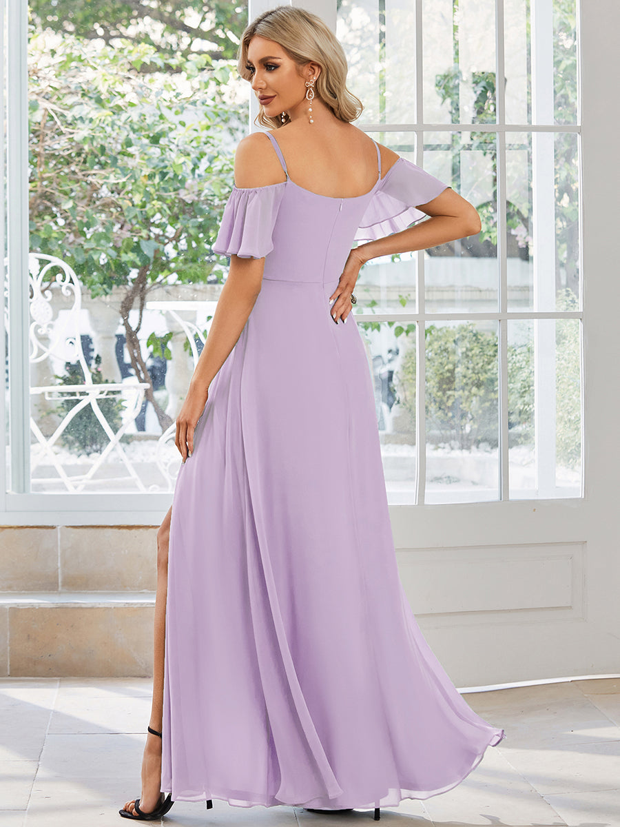 Robe de soirée sexy à épaules dénudées et à encolure en V #Couleur_Lilas Givré