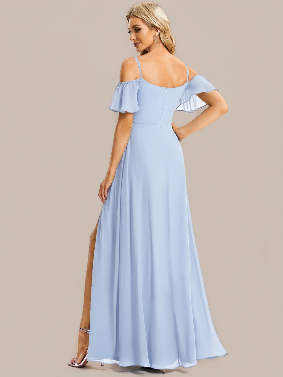 Robe de soirée sexy à épaules dénudées et à encolure en V #Couleur_Bleu Glace