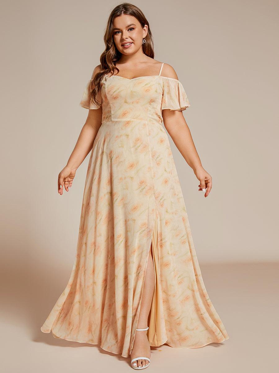 Robe de soirée à épaules dénudées et encolure en V taille Plus fente latérale #Couleur_Roses Dorées