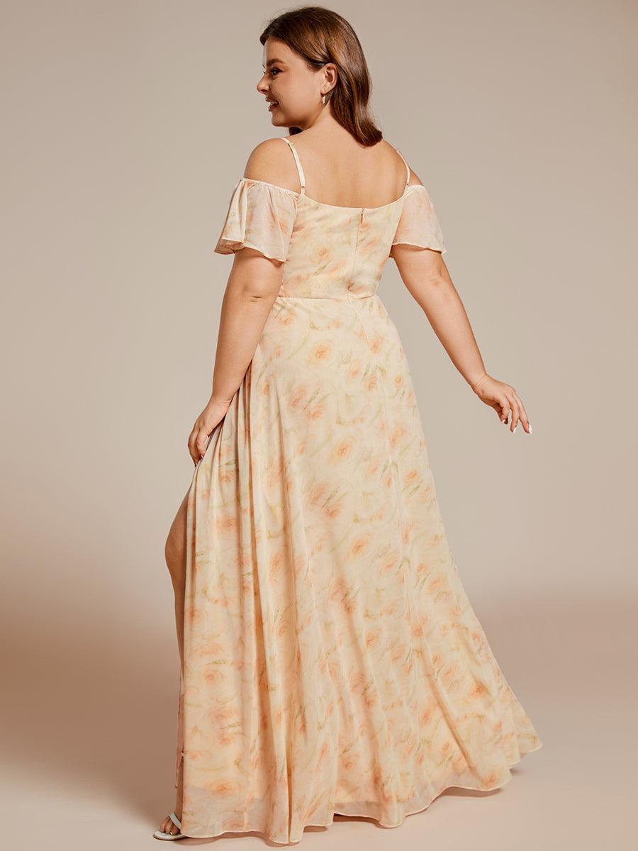 Robe de soirée à épaules dénudées et encolure en V taille Plus fente latérale #Couleur_Roses Dorées