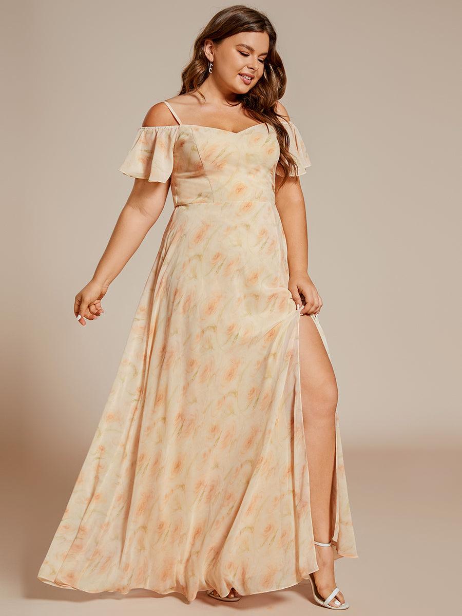 Robe de soirée à épaules dénudées et encolure en V taille Plus fente latérale #Couleur_Roses Dorées