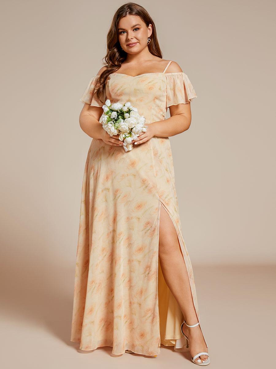 Robe de soirée à épaules dénudées et encolure en V taille Plus fente latérale #Couleur_Roses Dorées