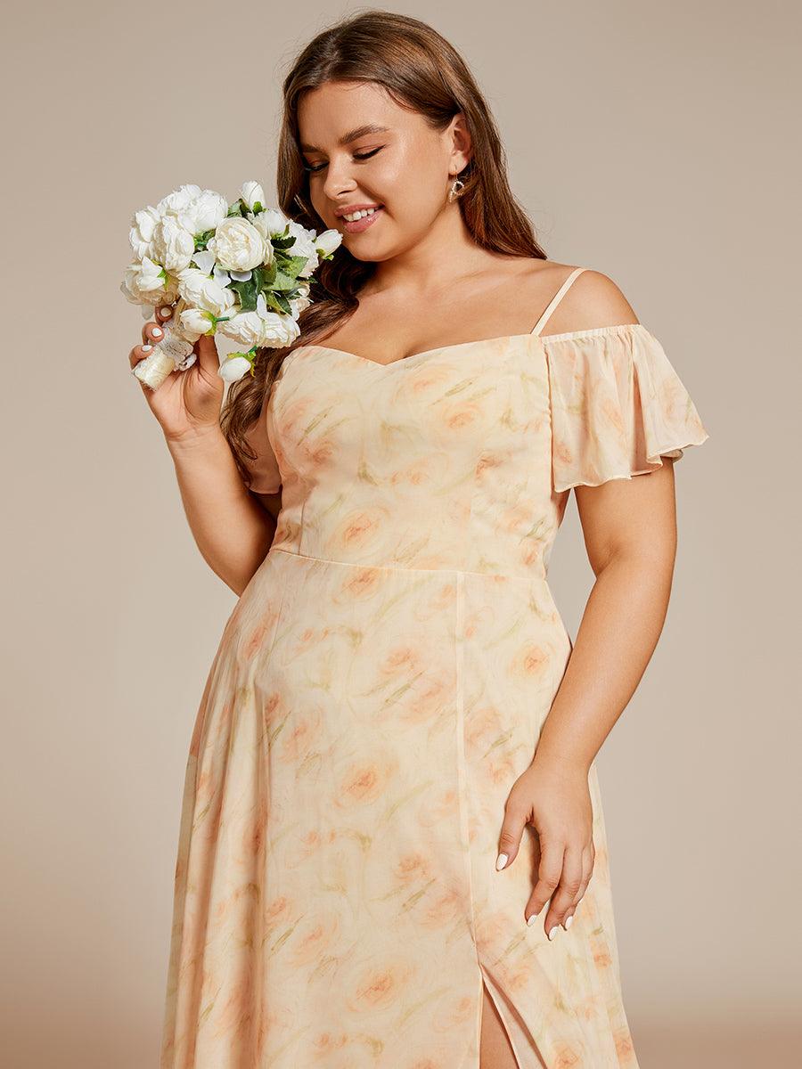 Robe de soirée à épaules dénudées et encolure en V taille Plus fente latérale #Couleur_Roses Dorées