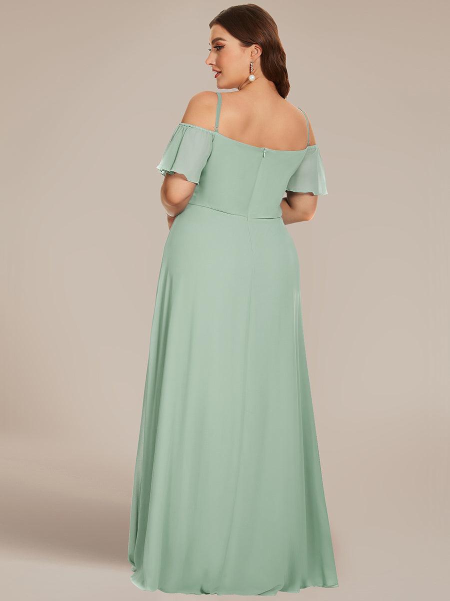 Robe de soirée à épaules dénudées et encolure en V taille Plus fente latérale #Couleur_Menthe Verte