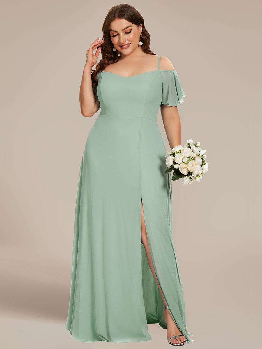Robe de soirée à épaules dénudées et encolure en V taille Plus fente latérale #Couleur_Menthe Verte