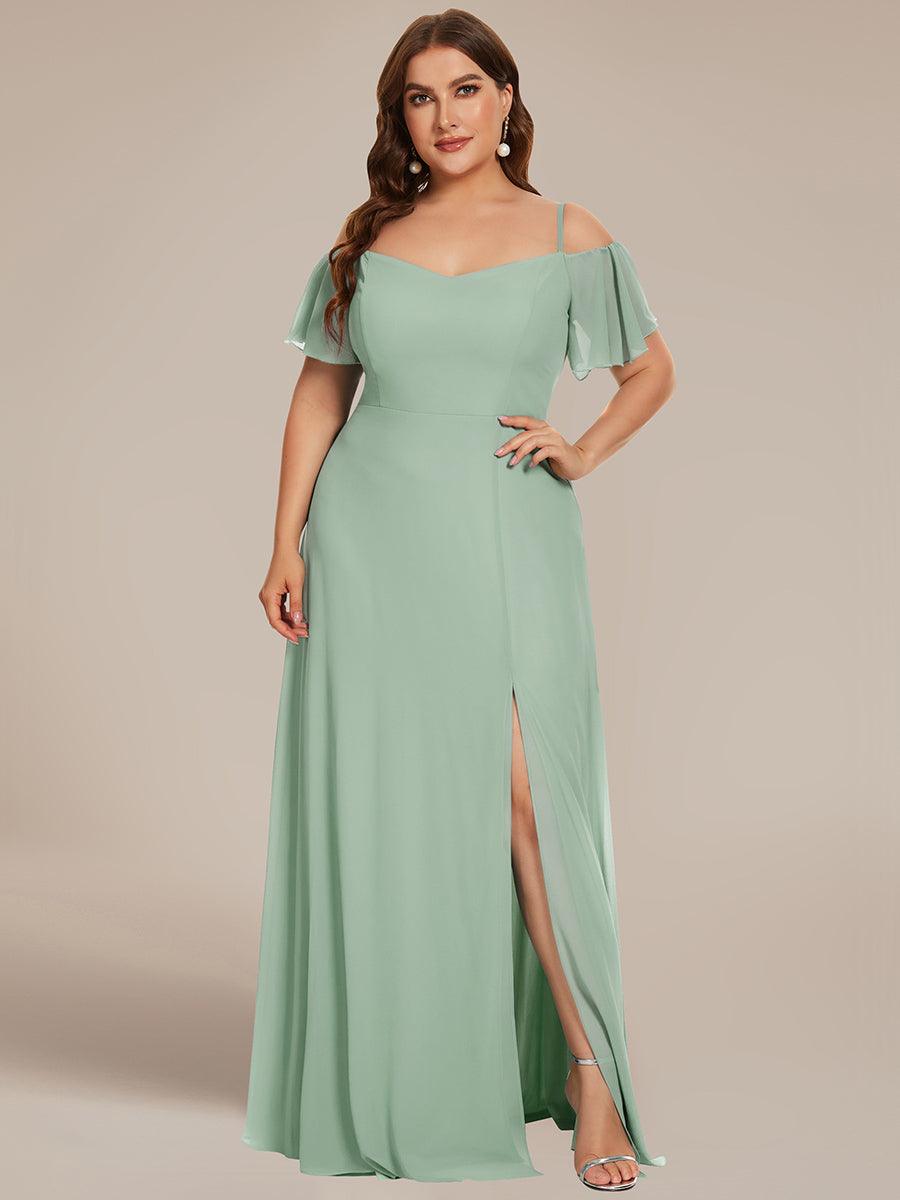 Robe de soirée à épaules dénudées et encolure en V taille Plus fente latérale #Couleur_Menthe Verte