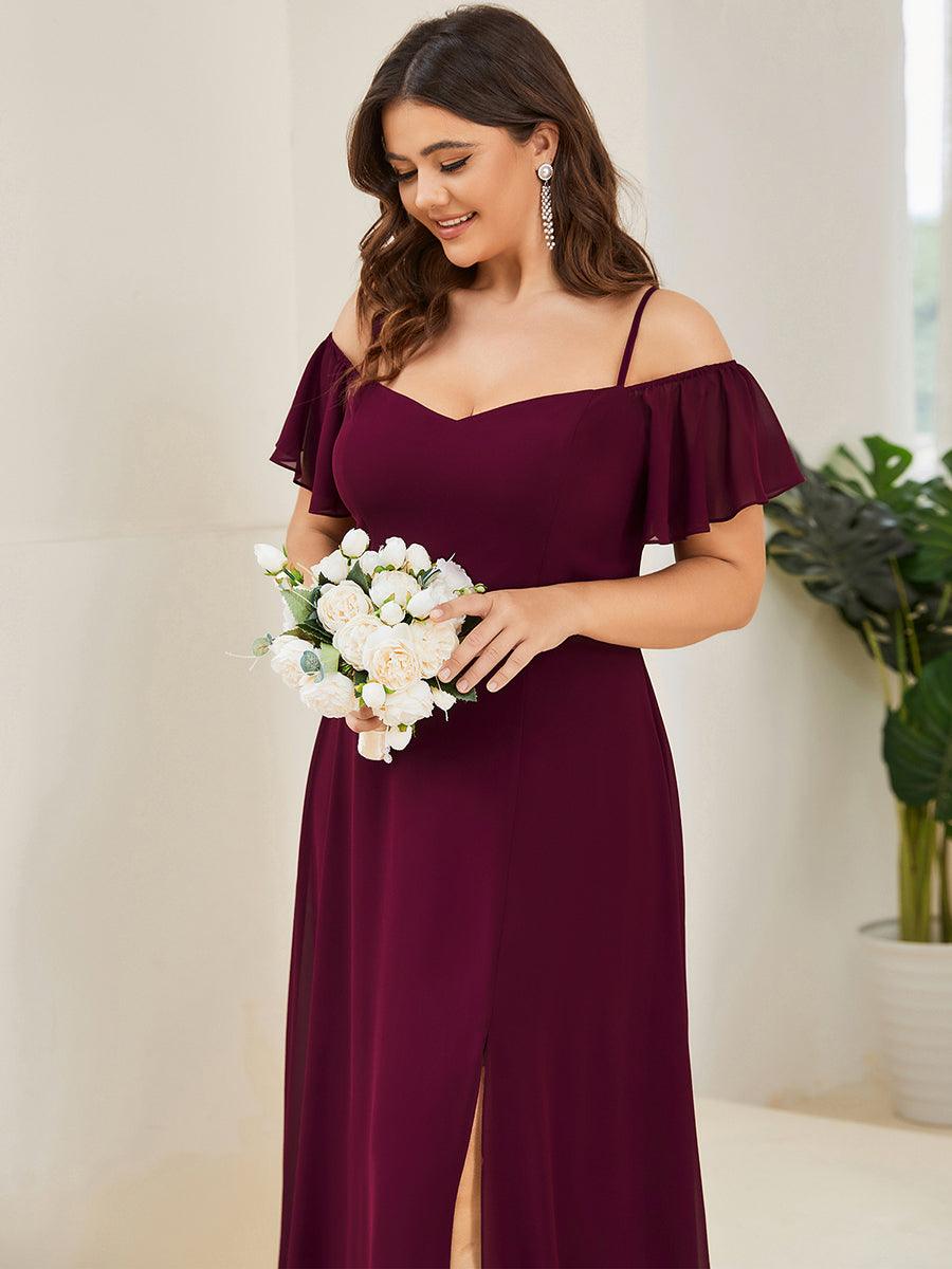 Robe Demoiselle d'Honneur sexy à épaules dénudées et à encolure en V #Couleur_Pourpre