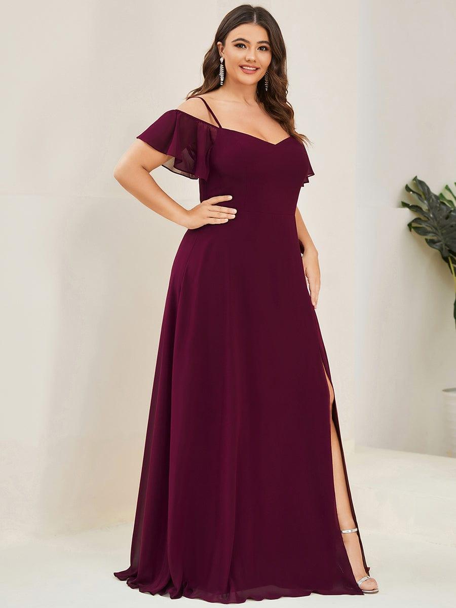 Robe de soirée à épaules dénudées et encolure en V taille Plus fente latérale #Couleur_Pourpre
