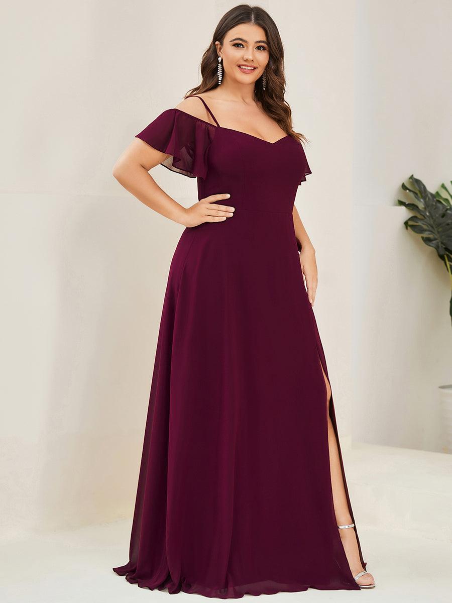 Robe Demoiselle d'Honneur sexy à épaules dénudées et à encolure en V #Couleur_Pourpre