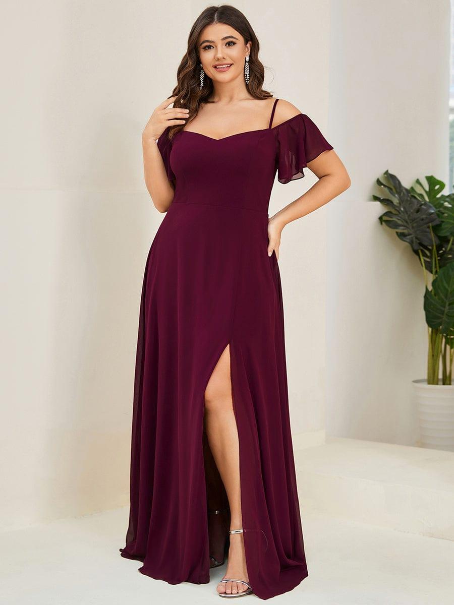 Robe de soirée à épaules dénudées et encolure en V taille Plus fente latérale #Couleur_Pourpre