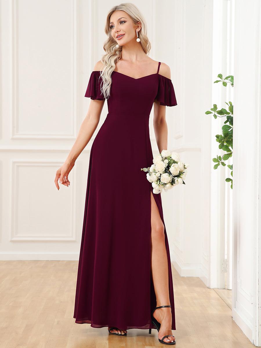 Robe Demoiselle d'Honneur sexy à épaules dénudées et à encolure en V #Couleur_Pourpre