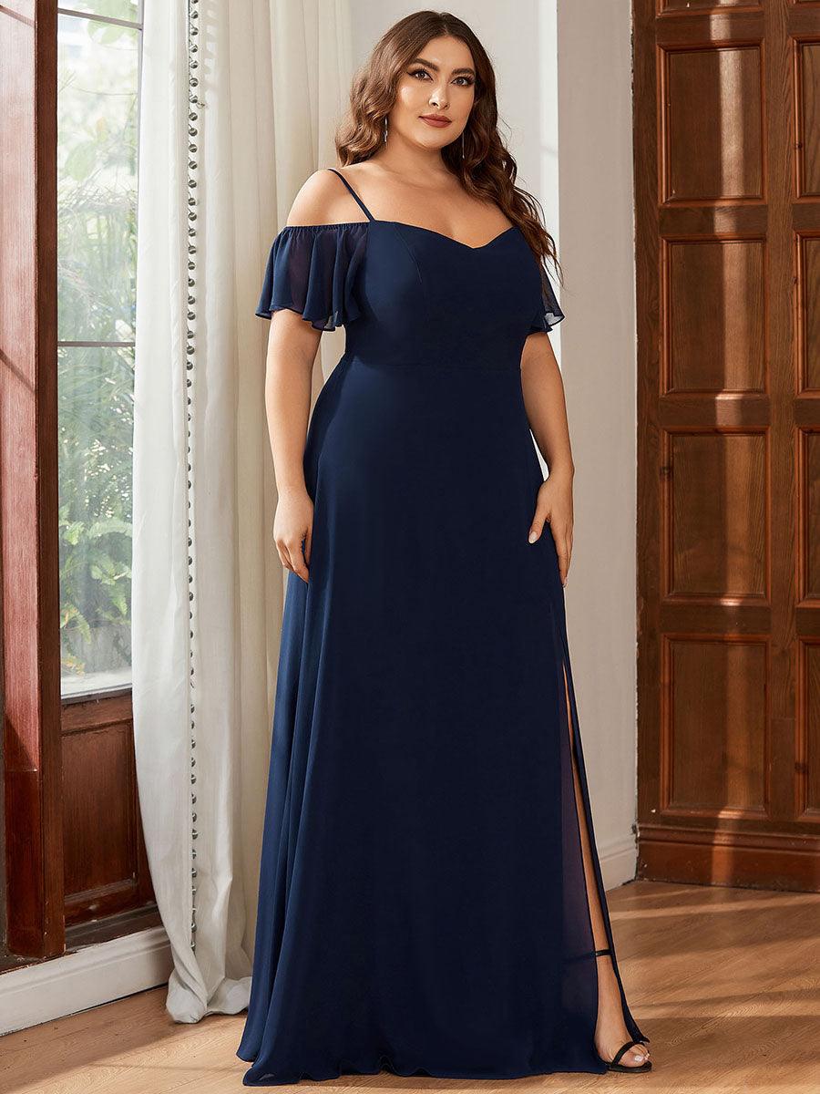 Robe de soirée à épaules dénudées et encolure en V taille Plus fente latérale #Couleur_Bleu Marine